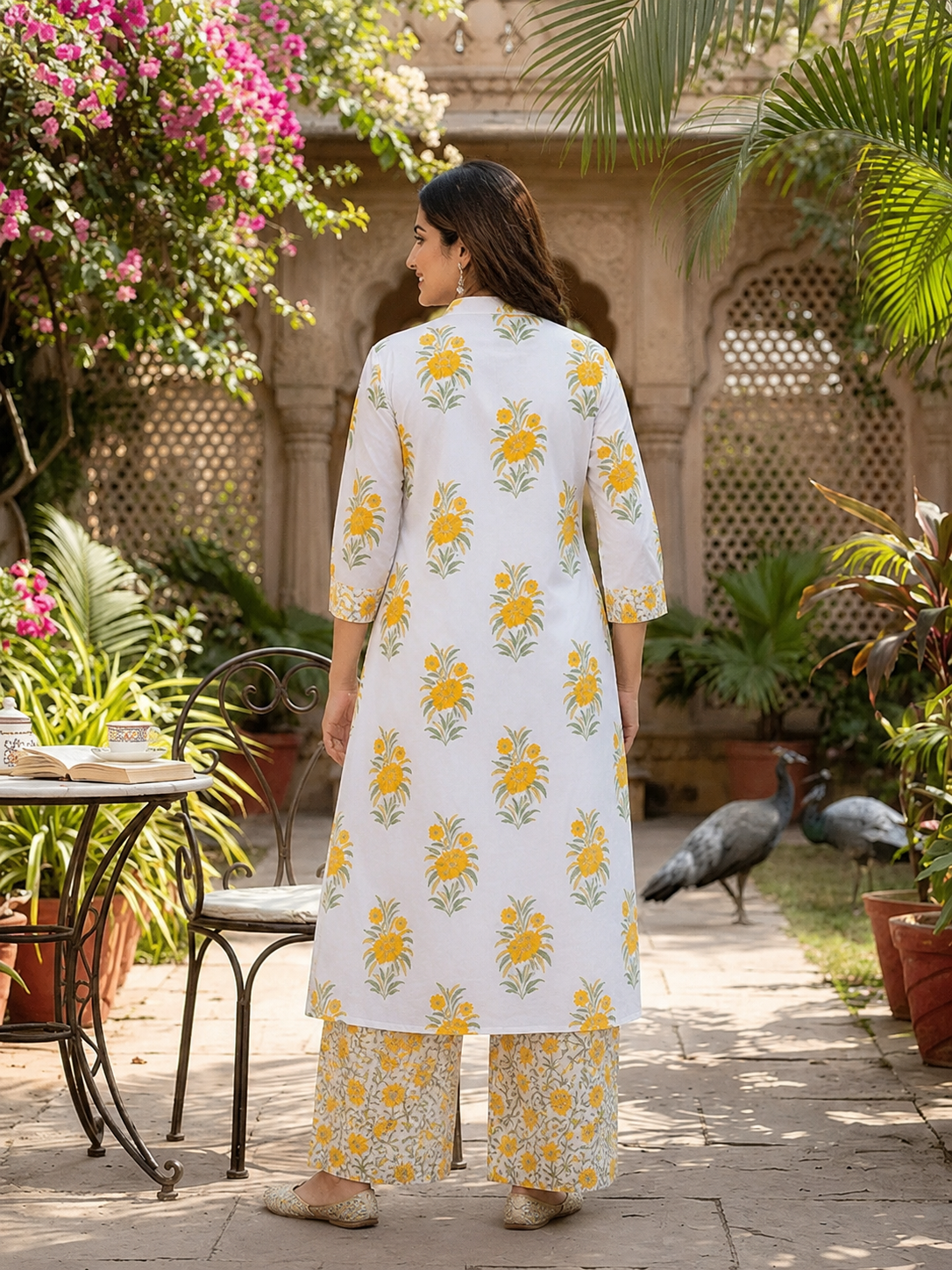 Sunflower Bloom Floral Printed Cotton Kurta Palazzo Set for Women