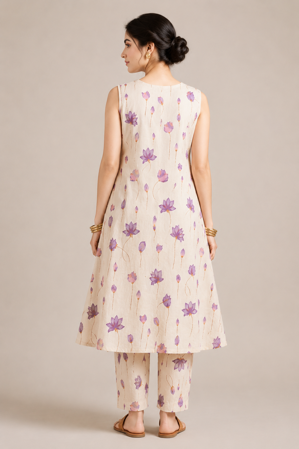 Lavender Bloom Floral A-Line Kurti Plazo Set
