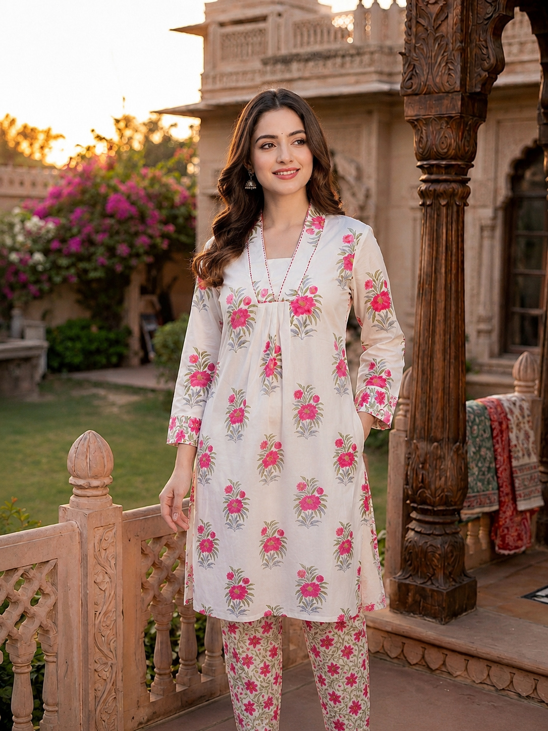 Blossom Charm Floral Printed Kurti Pant Set