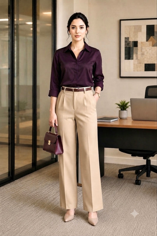 The Executive Purple & Neutral Wide-Leg Trouser Set