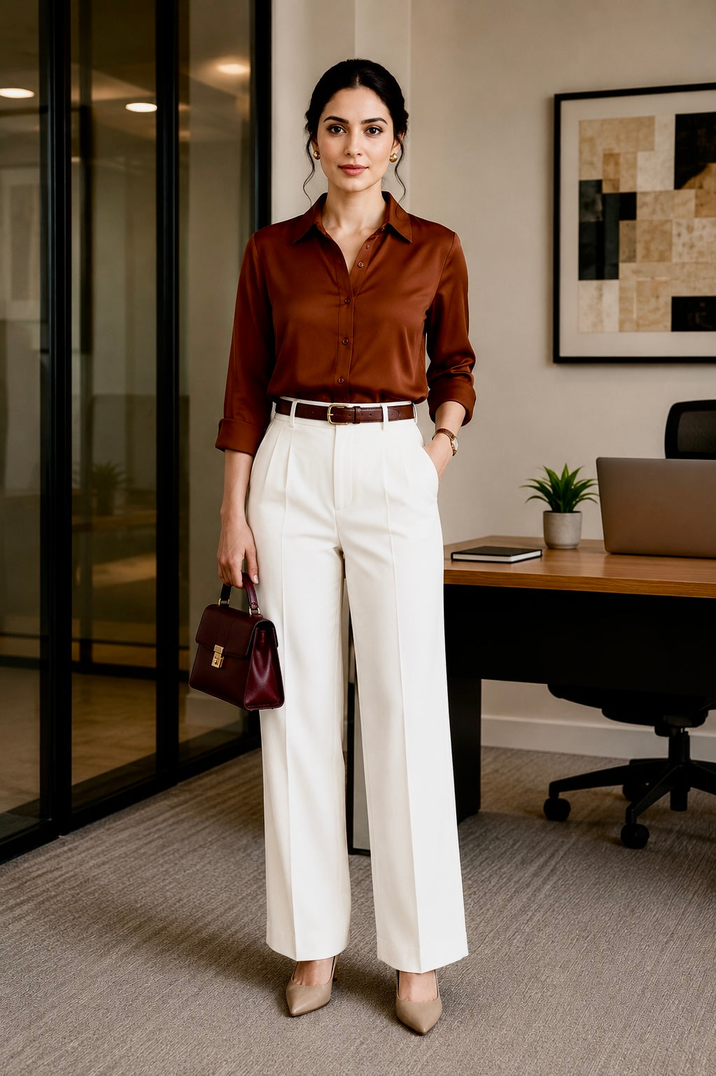 The Executive Rust & Ivory Straight-Fit Trouser Set