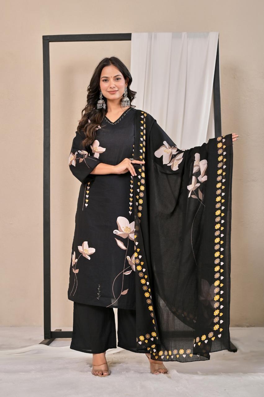 Women's Floral Printed Kurta Palazzo Dupatta Set