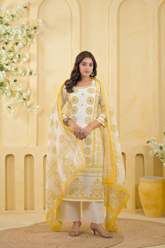Sunshine Bloom Printed Kurti Set with Dupatta - Hurry up only 1 left